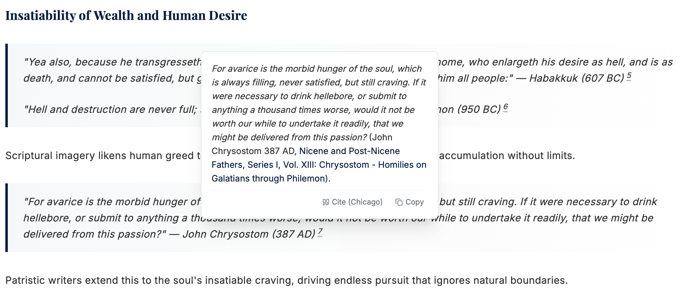 Copy Citations feature showing the Cite button and citation style picker